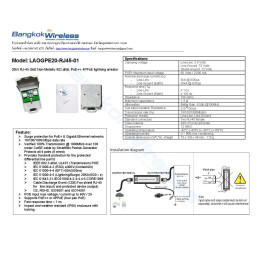 LAOGPE20-RJ45-01, 20kV RJ-45 GbE Non-Metallic 802.af/at, PoE++, 4PPoE lightning arrestor